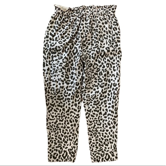 J. Crew Leopard Print Ruffle Waist Cropped Linen Pants - Picture 4 of 9